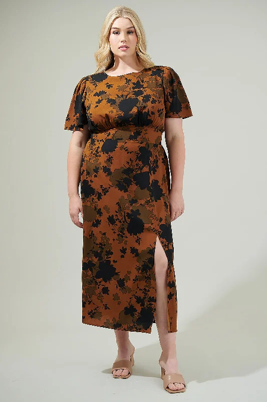 Sandy Floral Bloom Midi Dress Curve Comfortable Empire Waist Midi Dress