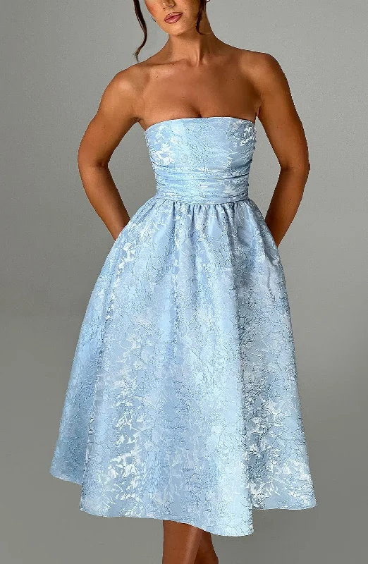 Saoirse Midi Dress - Blue Elegant Floral Midi Dress