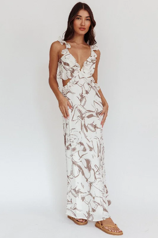 Second Chances Ruffle Trim Maxi Dress Mocha Comfortable Casual Maxi Dress