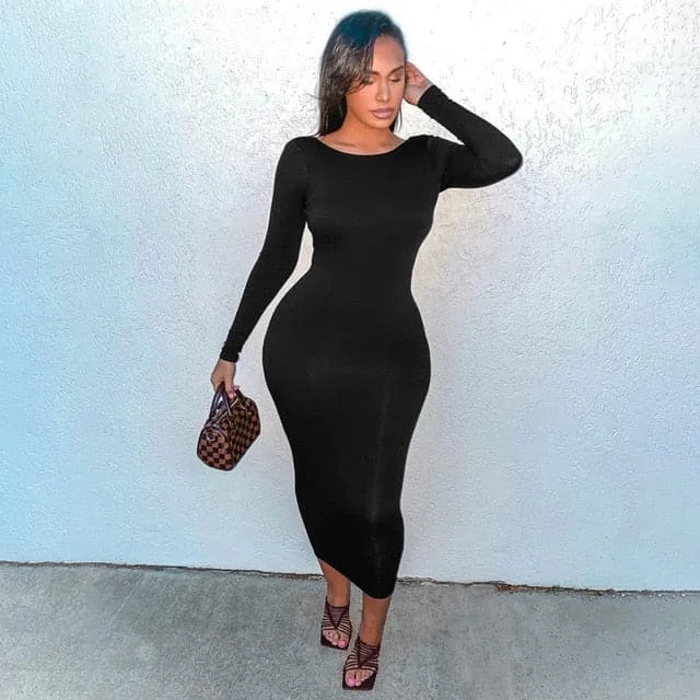DressBetty - Sexy Backless Bodycon Elegant Midi Dress Fashionable One-Shoulder Midi Dress