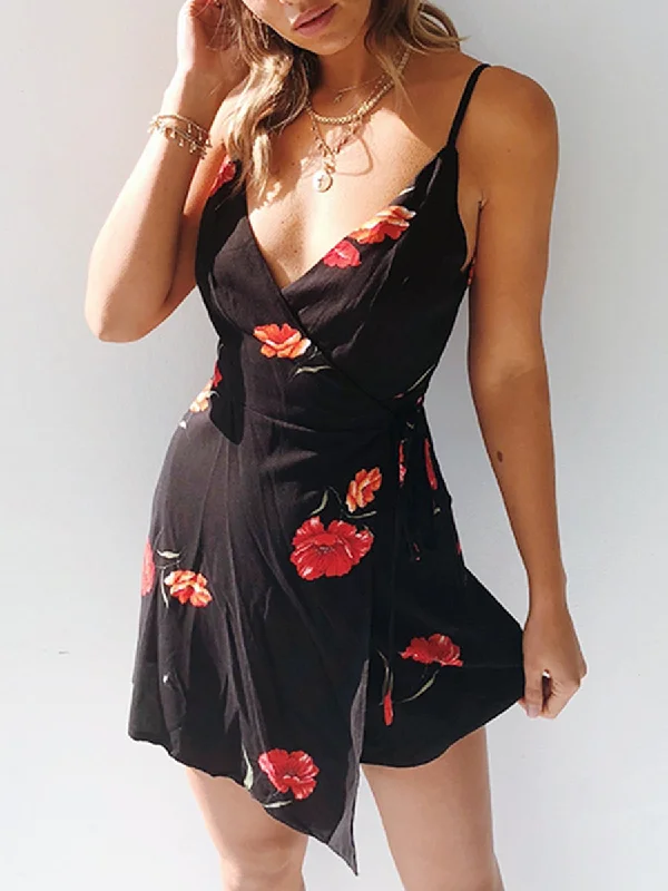 Sexy Sling Print Slim Fit Mini Dresses Stylish Ruffle Mini Dress
