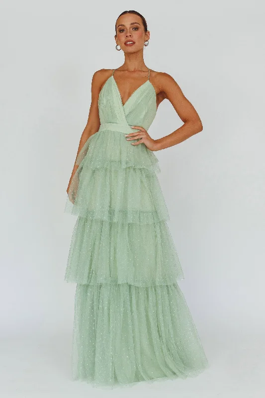 Seylah Tiered Frill Maxi Dress Glitter Sage Fashionable Printed Maxi Dress