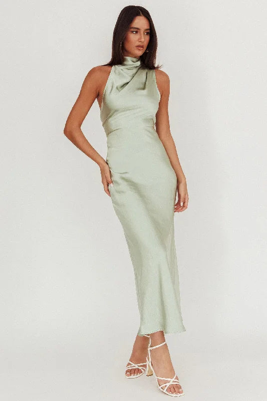 Shana Halterneck Maxi Dress Sage Fashionable Asymmetrical Maxi Dress