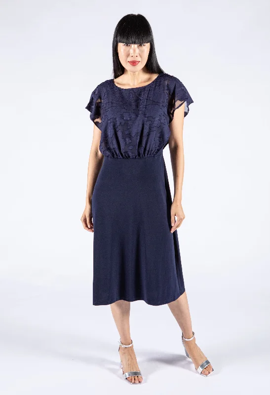 Sheer Floral Detail Midi Dress Comfortable Stretch Midi Dress