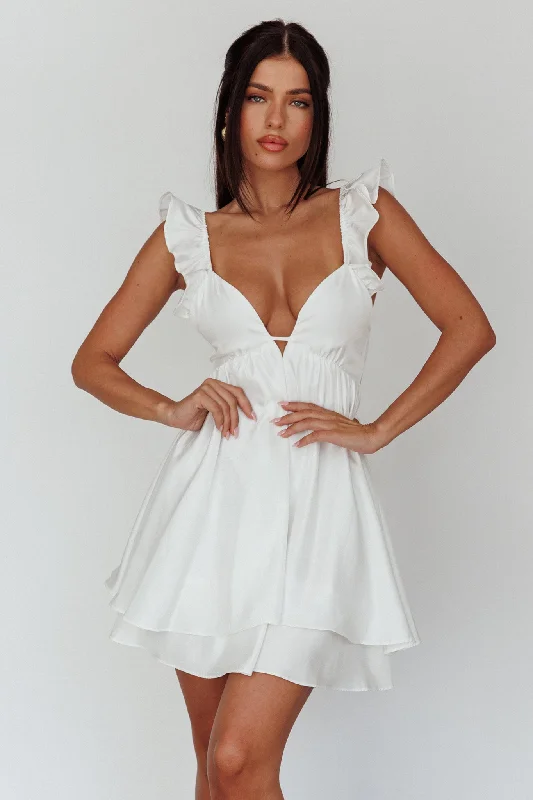 Siren Song Frill Strap Mini Dress White Comfortable Wrap Mini Dress