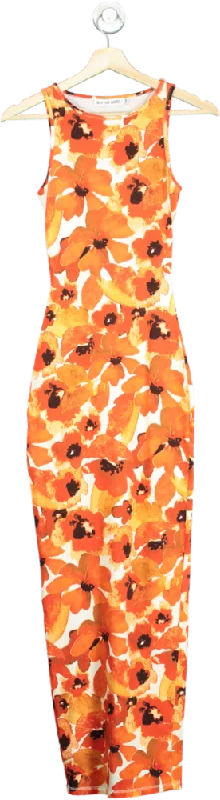 SLA The Label Orange Floral Maxi Dress UK XXS Elegant Maxi Dress with Pockets