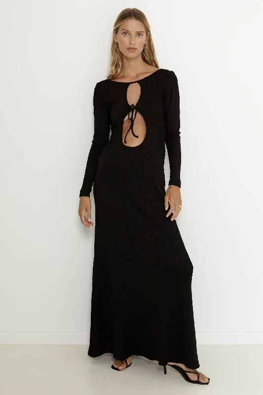 SNDYS Tallulah Maxi Dress Black Fashionable Chiffon Tiered Maxi Dress