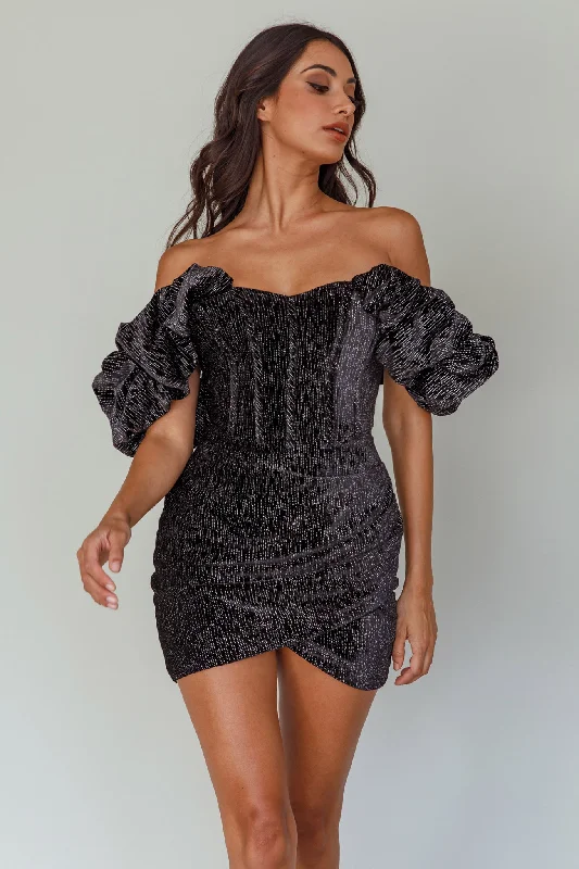 So Famous Off-Shoulder Mini Dress Black Comfortable Smocked Mini Dress