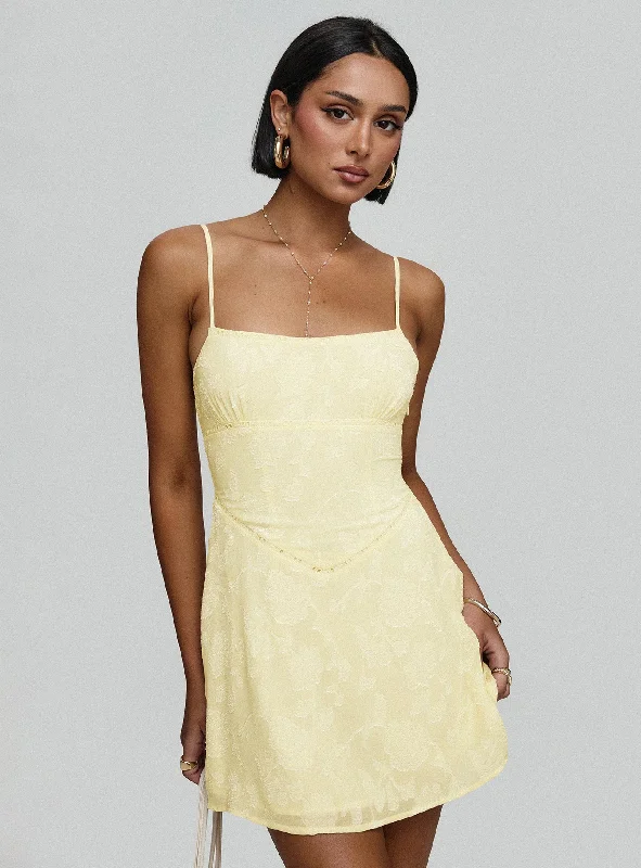 South Of France Mini Dress Yellow Comfortable Zip-Up Mini Dress