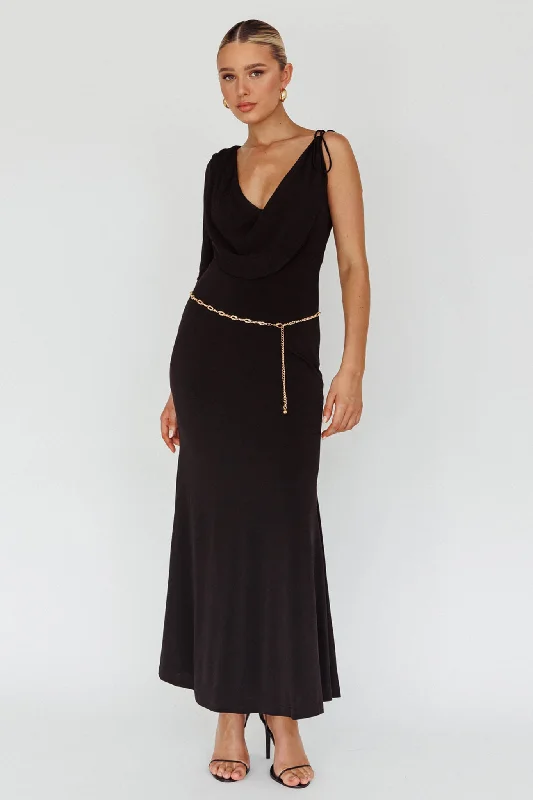 Star Walker One Sleeve Maxi Dress Black Cozy Maxi Dress with Slit