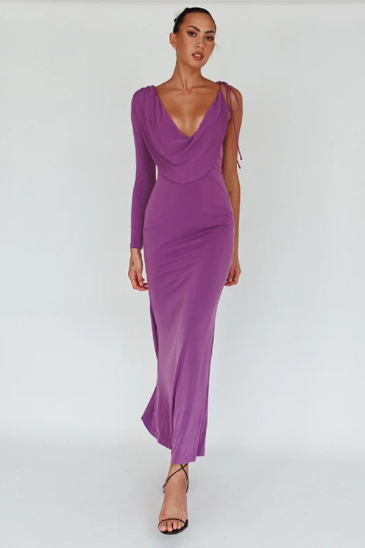 Star Walker One Sleeve Maxi Dress Purple Stylish Button-Up Maxi Dress