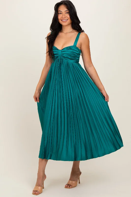 Teal Satin Pleated Sweetheart Midi Dress Stylish Striped Midi Dress