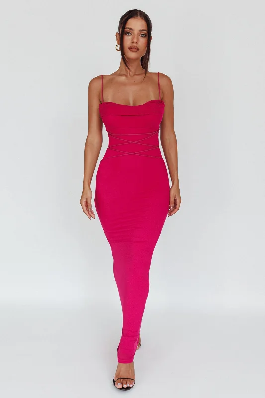 Teava Laced Waist Maxi Dress Fuchsia Stylish Button-Up Maxi Dress