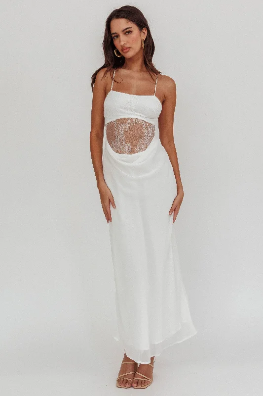 These Days Backless Lace Waist Maxi Dress White Elegant Lace-Up Maxi Dress