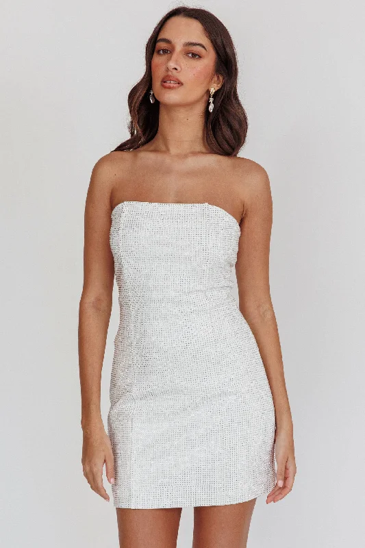 This Feeling Strapless Diamante Mini Dress White Cozy Cowl Neck Mini Dress