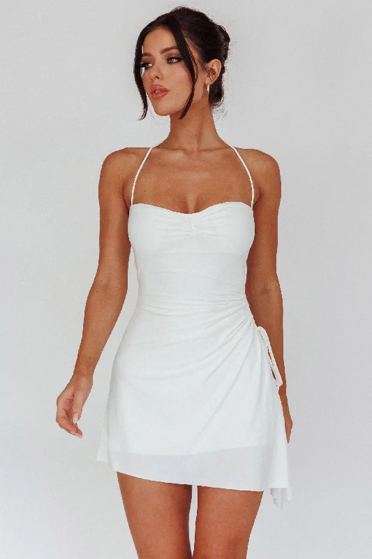 Thriving Ruched Side Mini Dress Off White Trendy A-Line Mini Dress