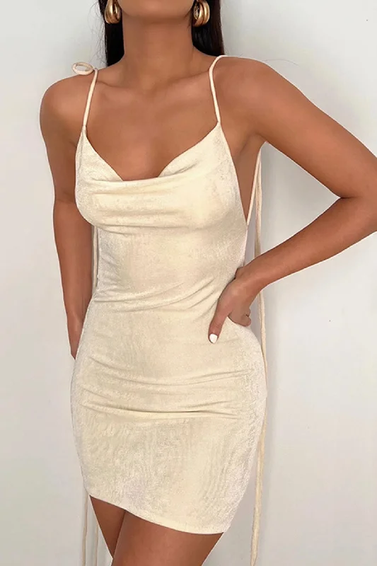 Tie-straps Cowl Back Mini Dress Stylish Spaghetti Strap Mini Dress