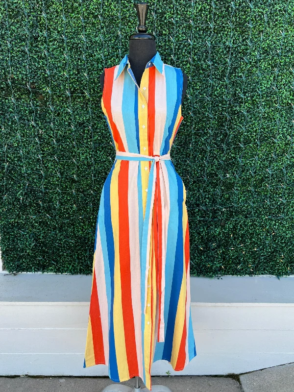 Summer Stripes Maxi Dress Comfortable Pleated Maxi Dress