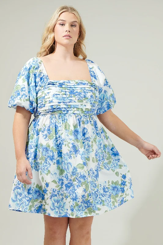Truth Be Told Blue Floral Pleated Mini Dress Curve Elegant Sequin Mini Dress
