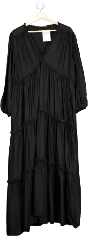 Silk Blend Black Tiered Maxi Dress Comfortable Bohemian Maxi Dress