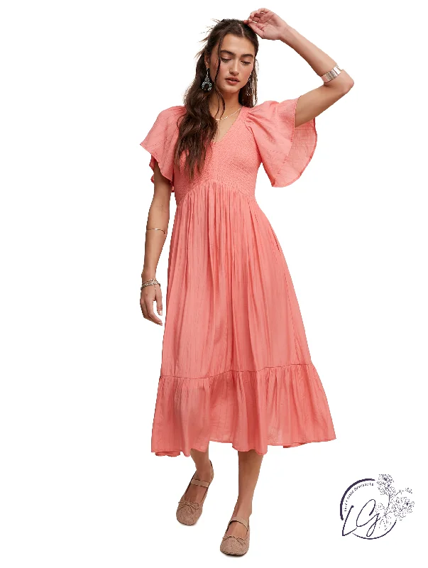 Ruffle Romance V-neck Maxi Dress Stylish Maxi Dress with Pleats