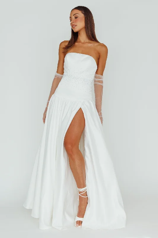 Verily Diamante Drop Waist Maxi Dress White Stylish A-Line Maxi Dress