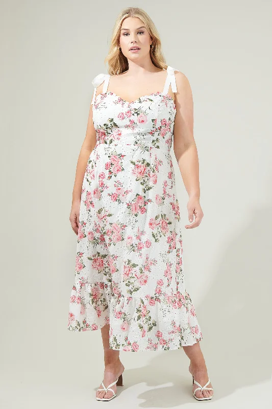 Villa Garden Eyelet Midi Dress Curve Elegant Velvet Midi Dress