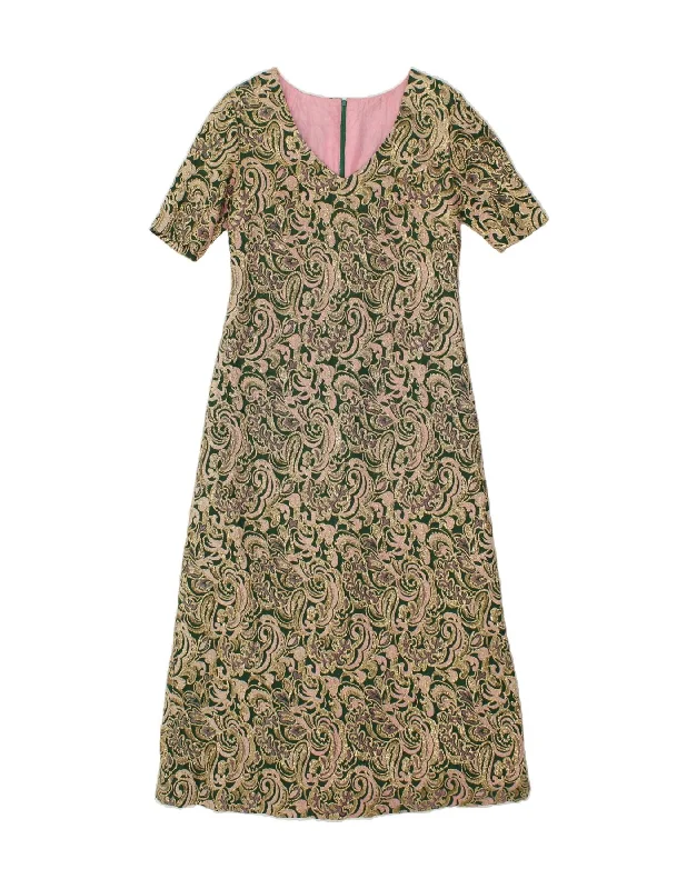 VINTAGE Womens Maxi Dress UK 12 Medium Green Paisley Elegant Maxi Dress with Lace