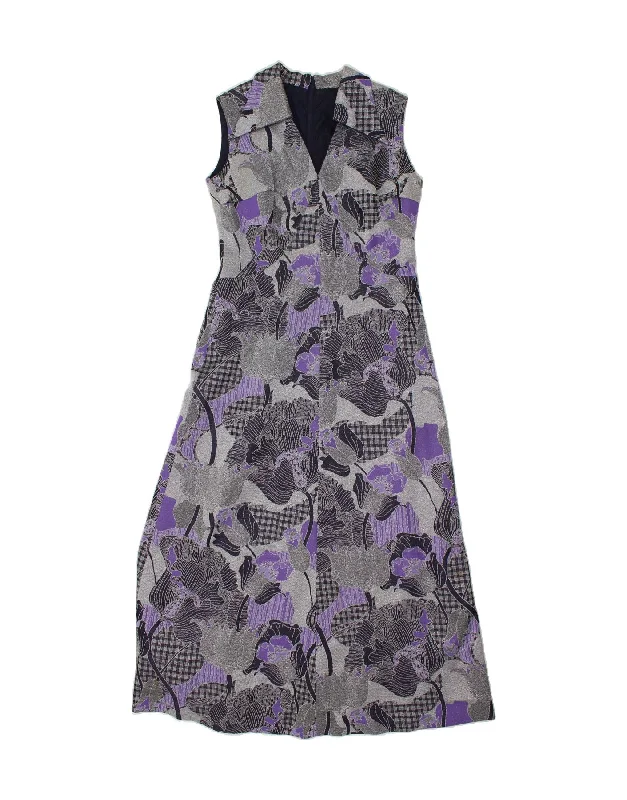 VINTAGE Womens Sleeveless Maxi Dress UK 16 Large Purple Floral Chic Summer Maxi Dress