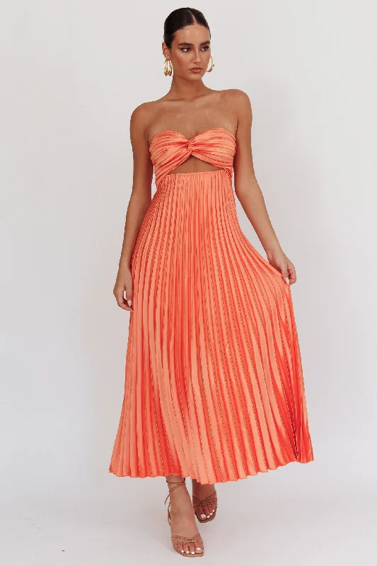 Wicked Games Strapless Pleated Maxi Dress Orange Trendy Floral Print Maxi Dress