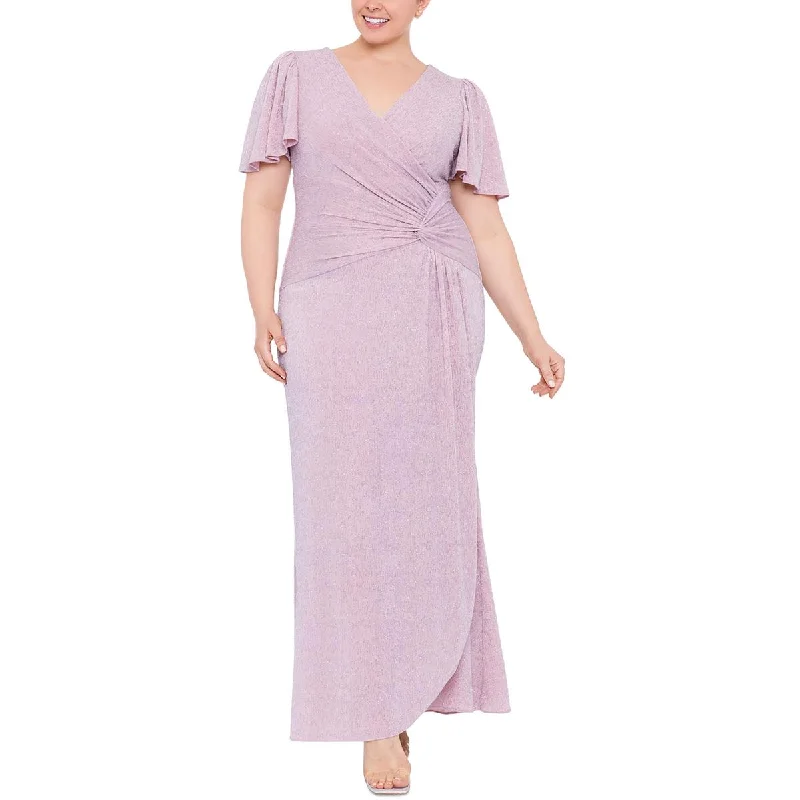 Xscape Womens Plus Glitter Evening Maxi Dress Comfortable Maxi Dress with Sleeves