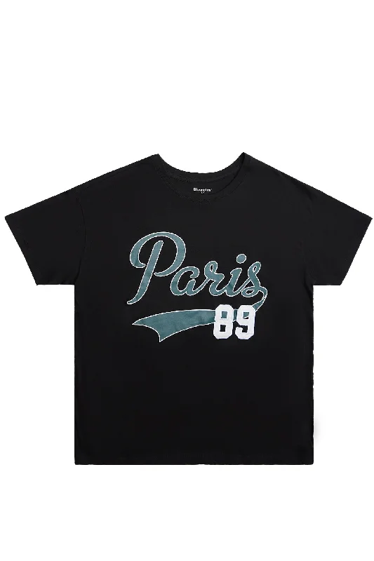 Paris '89 Graphic Relaxed Tee Notch Collar Peter Pan Collar Cowl Neck