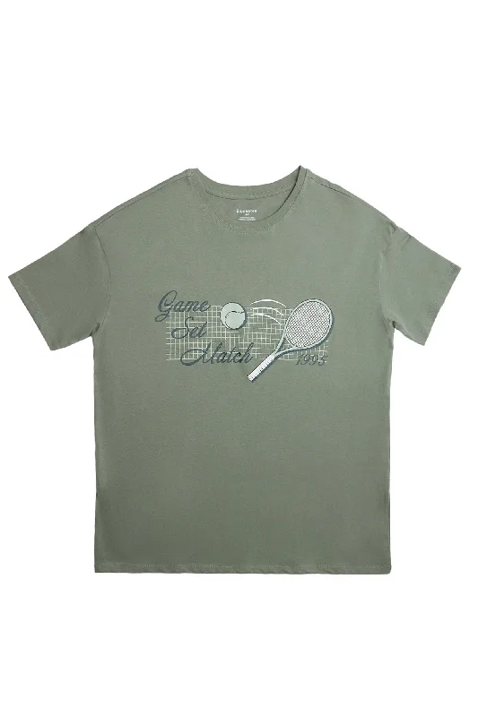 Game Set Match Tennis Graphic Relaxed Tee Wool Fabric Cashmere Fabric Tweed Fabric