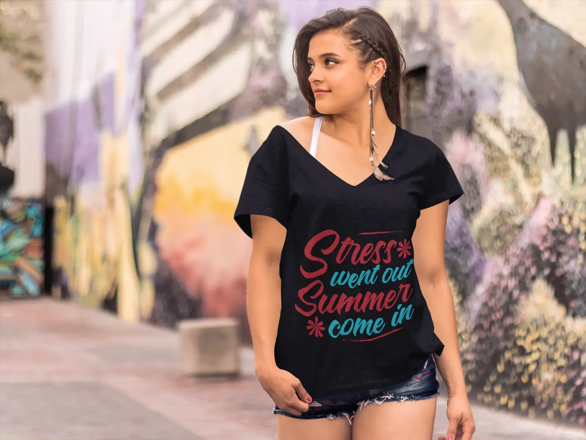 ULTRABASIC Women's T-Shirt Stress Went Out Summer Come in - Quote Shirt Elasticated Padded Insulated