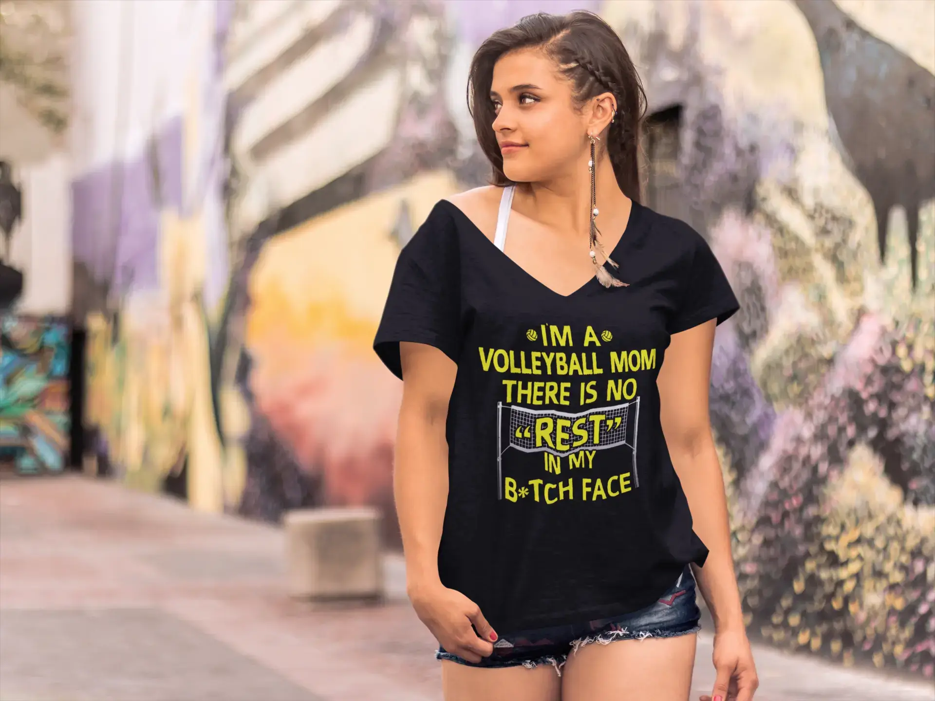 ULTRABASIC Women's V-Neck T-Shirt I'm a Volleyball Mom - Funny Quote Notch Collar Peter Pan Collar Cowl Neck ULTRABASIC Women's V-Neck T-Shirt I'm a Volleyball Mom - Funny Quote Notch Collar Peter Pan Collar Cowl Neck