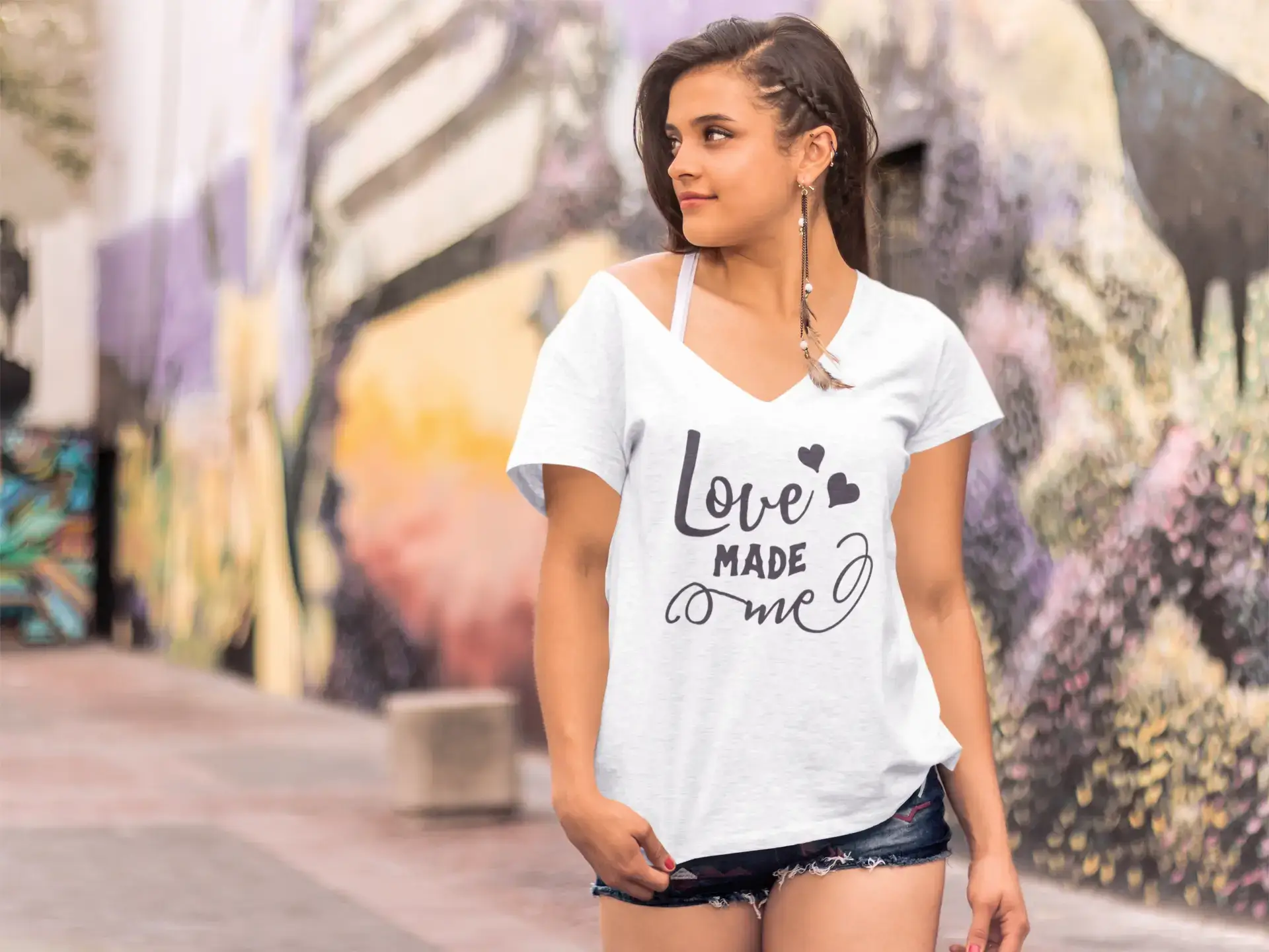 ULTRABASIC Women's T-Shirt Love Made Me - Short Sleeve Tee Shirt Tops Mesh Blend Leather Blend Suede Blend ULTRABASIC Women's T-Shirt Love Made Me - Short Sleeve Tee Shirt Tops Mesh Blend Leather Blend Suede Blend