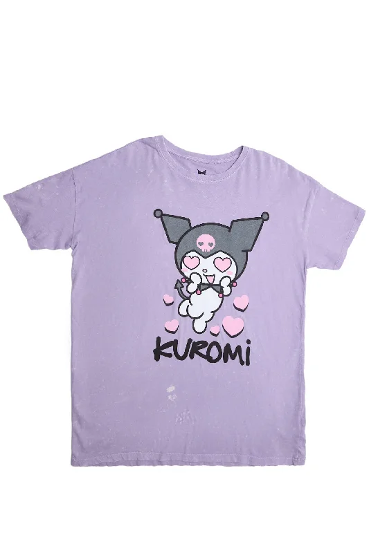 Kuromi Hearts Graphic Relaxed Tee Mesh Fabric Canvas Fabric Denim Fabric