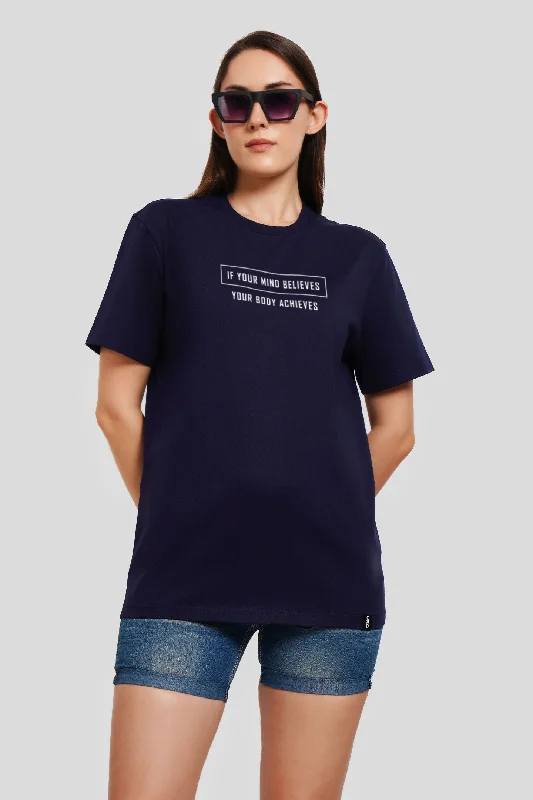Believe To Achieve Quote Navy Blue Printed T-Shirt Handmade Hand-knitted Hand-woven