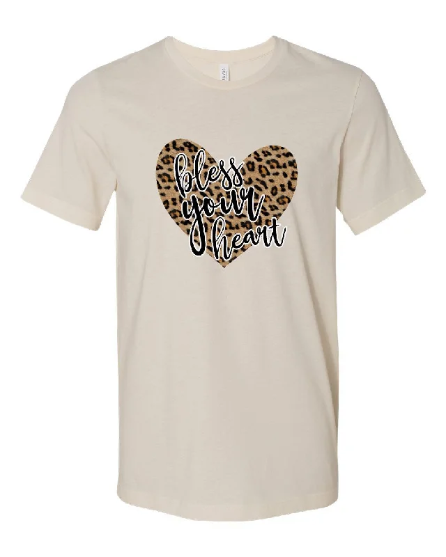 Bless Your Heart on Leopard Graphic Crew Neck Softstyle Tee Zippered Front Buttoned Front Snap Front