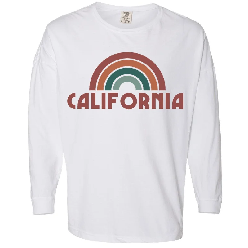 California Rainbow Long Sleeves Tee Boxy Fit Fitted Loose