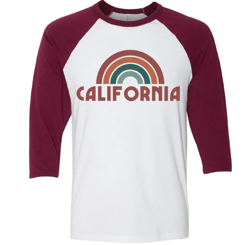 California Rainbow Maroon Sleeves Baseball Tee Rayon Velvet Corduroy