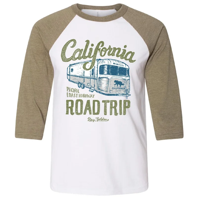 California Roadtrip Olive Baseball Tee Notch Collar Peter Pan Collar Cowl Neck