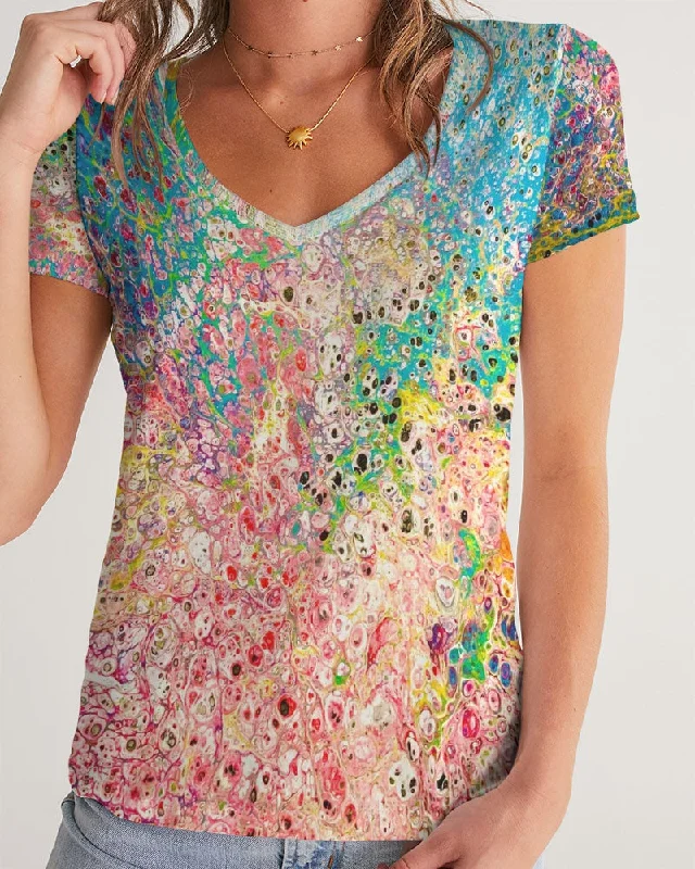 CALYPSO PRIDE Women's V-Neck Tee Sequined Glittery Shiny