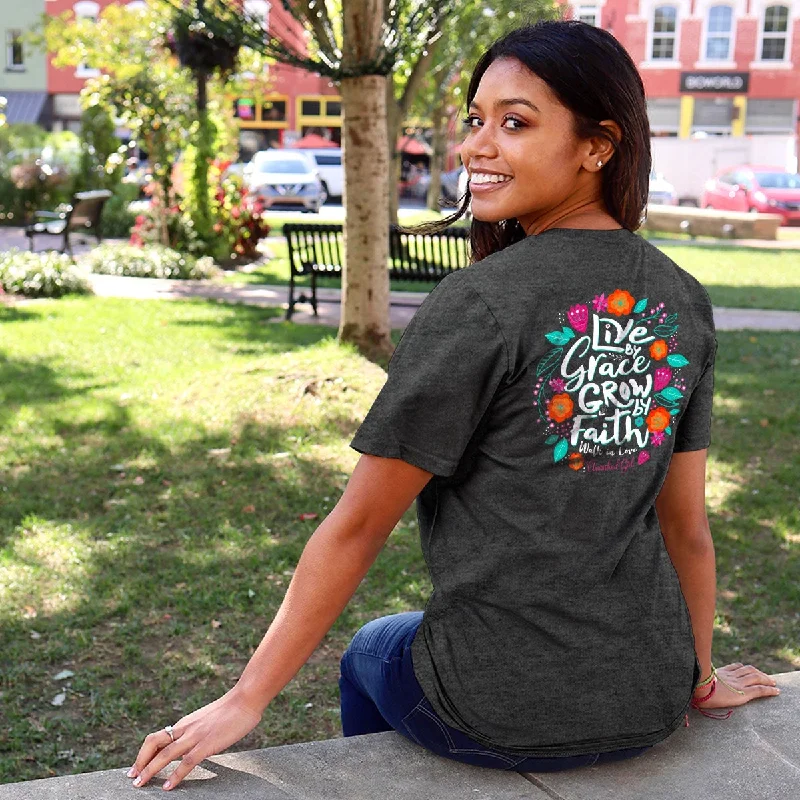 Cherished Girl Live by Grace, Grow by Faith, Walk in Love Tee Graphic Embroidered Appliqued