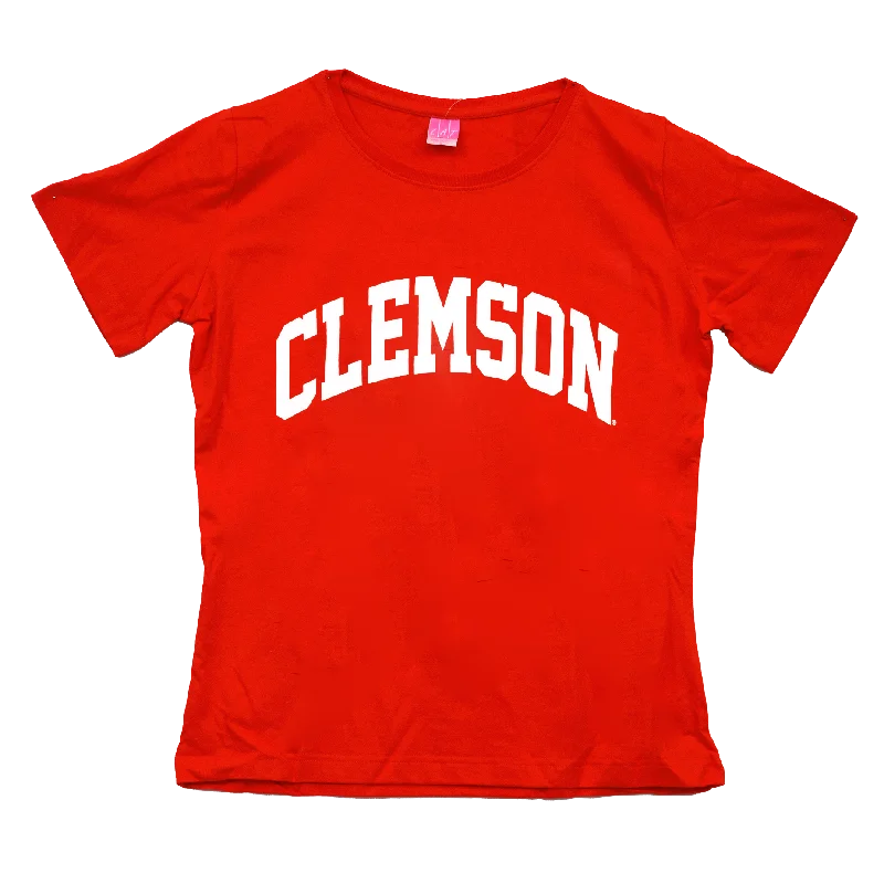 Clemson White Arch Tee | LAT - Ladies Fit - Orange Solid Color Striped Floral