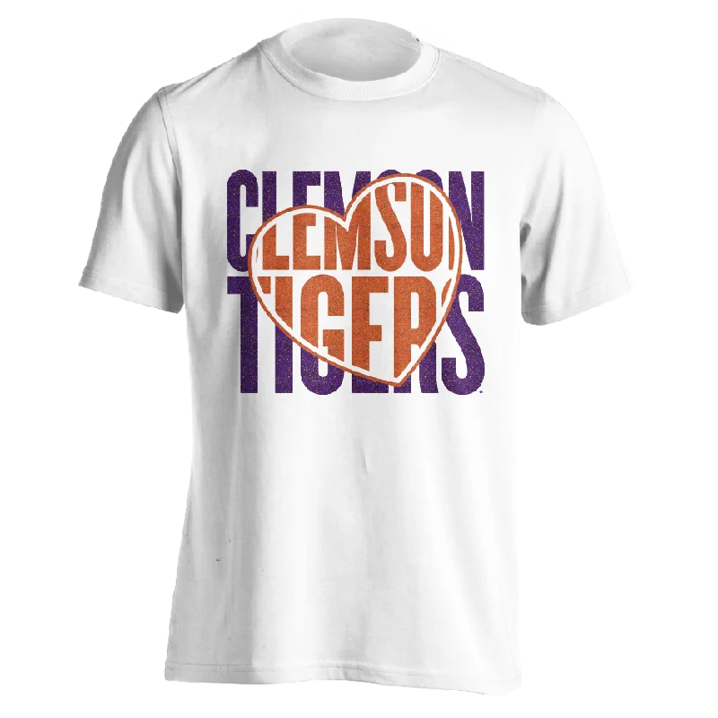 Clemson Tigers Glitter Heart Tee Polka Dot Checkered Tartan