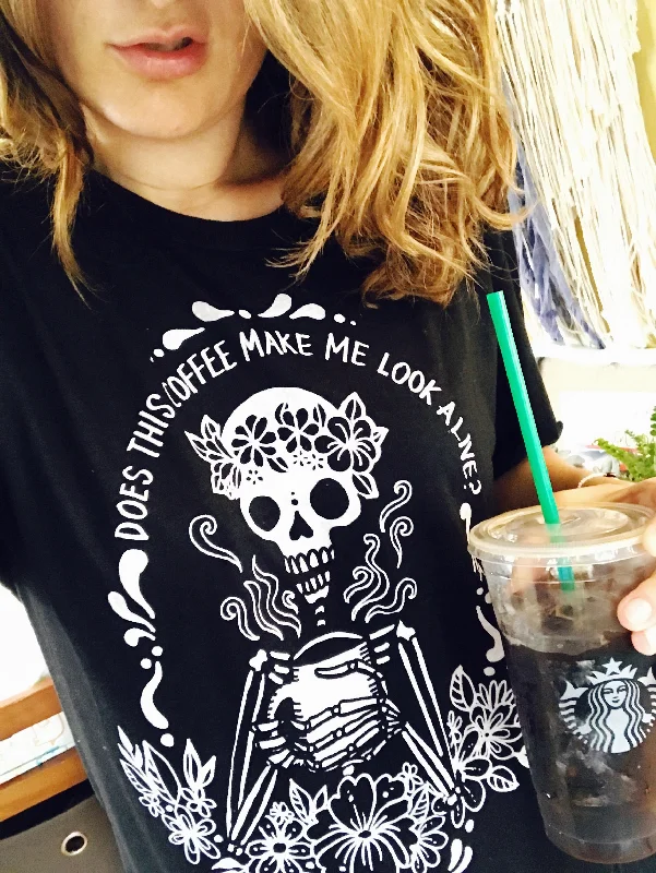 COFFEE SKELETON // UNISEX TEE Hooded Caped Shawl Collar