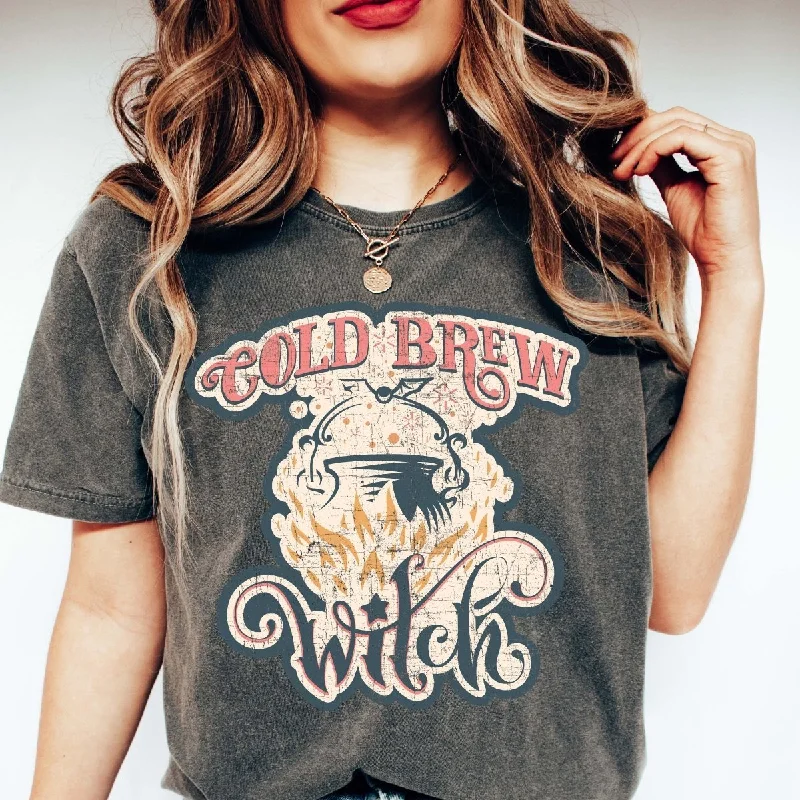 Cold Brew Witch Comfort Color Wholesale Graphic Tee - Rapid Shipping Silk Blend Satin Velvet