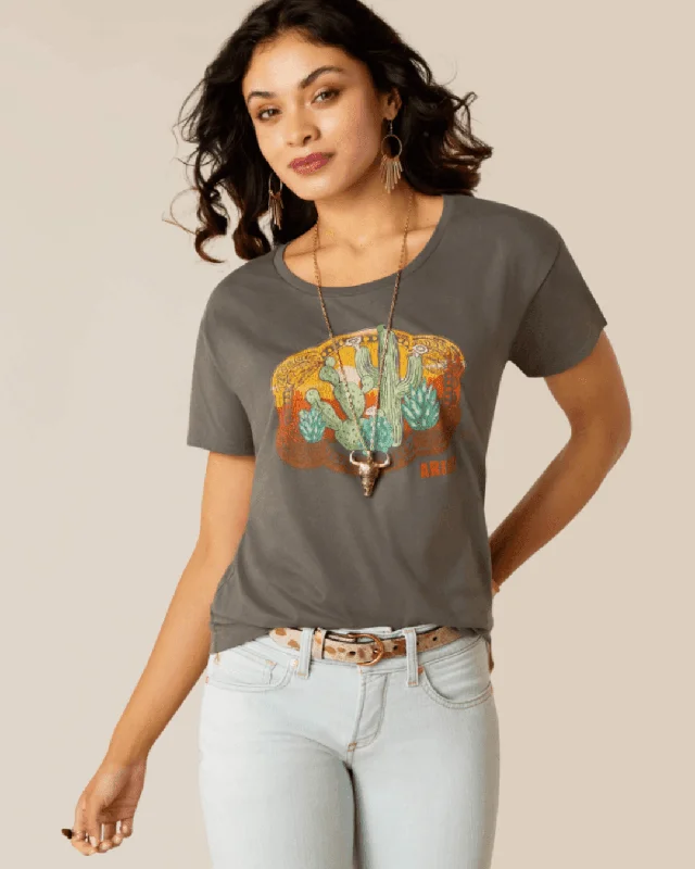 Ariat Women's Graphite Buckle Up Tee 10051440 Notch Collar Peter Pan Collar Cowl Neck