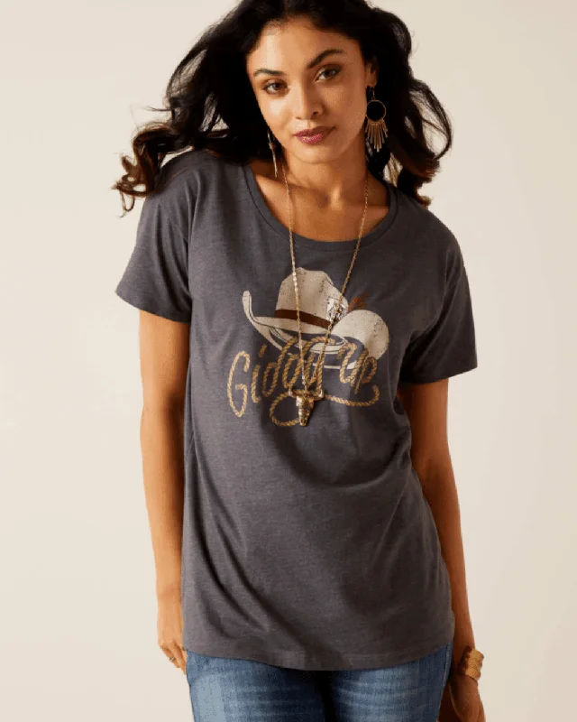 Ariat Women's Titanium Cowboy Hat Tee 10051444 Asymmetrical Pockets Print